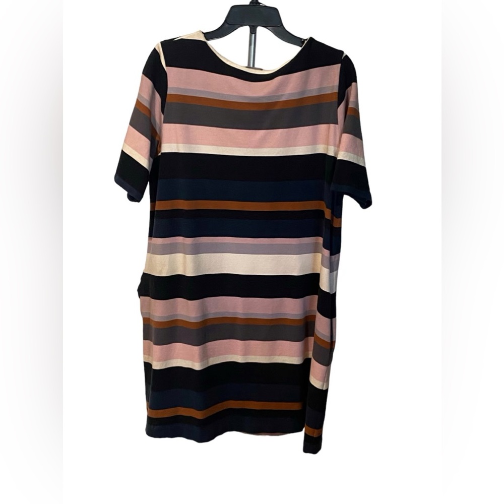 H & M-Short Sleeve Multicolored Striped Roll Neck Dress-Women's Size:XL